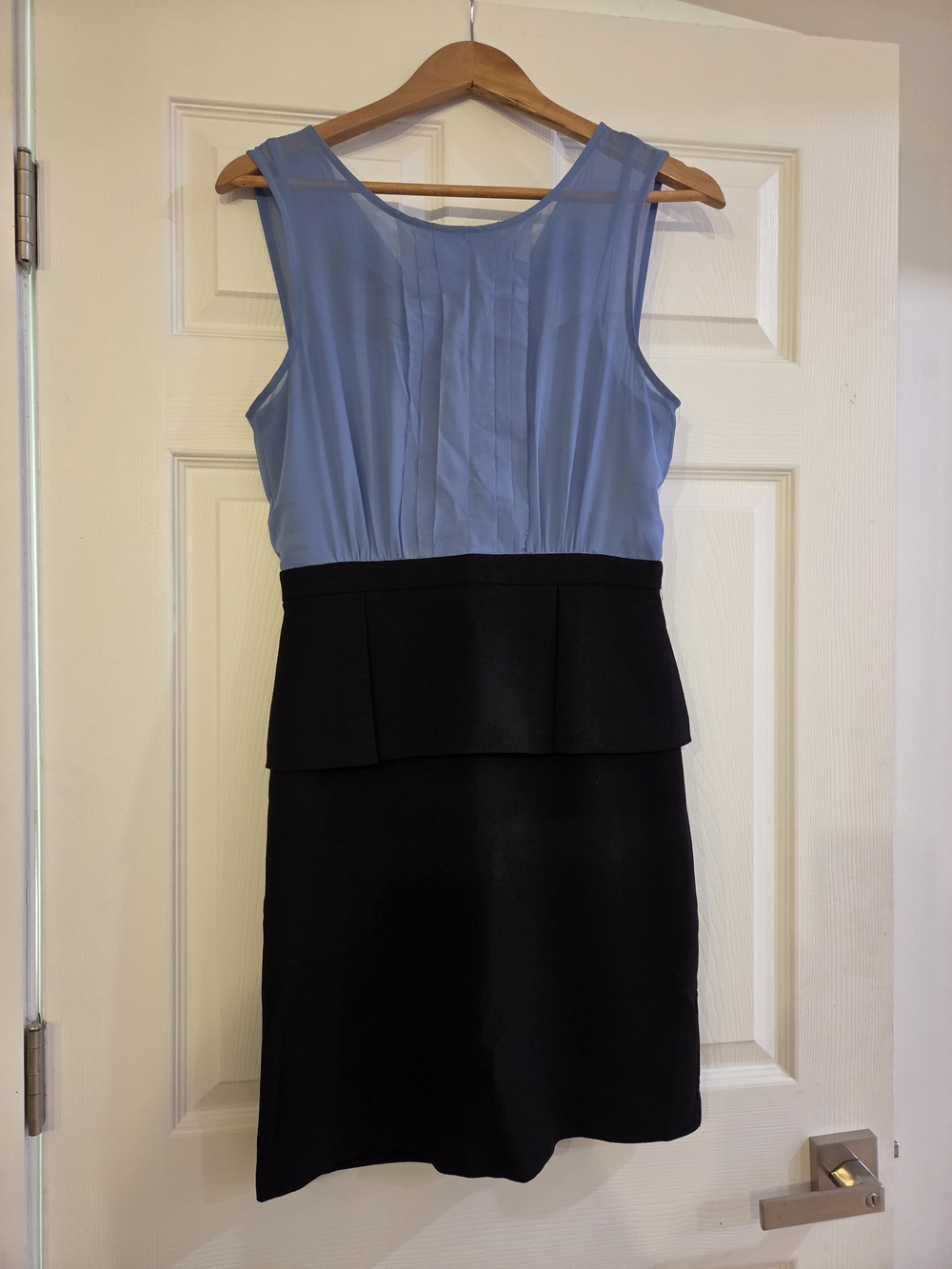 Max & Cleo Light Blue and Black Sleeveless Peplum Midi Dress